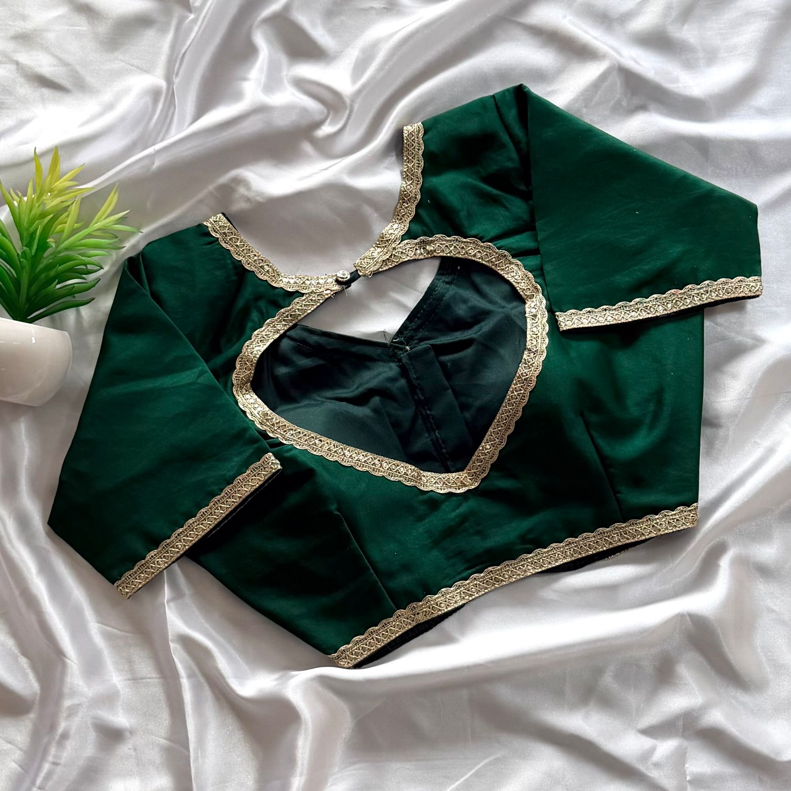 Bollywood Style Embroidery Lace Silk Blouse (Big Size) Australia-Green